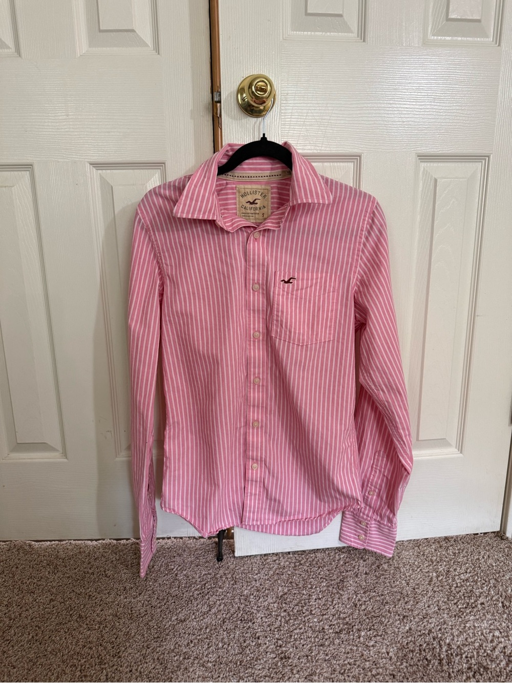 Hollister Pink & White Striped Cotton Button-Down Shirt
